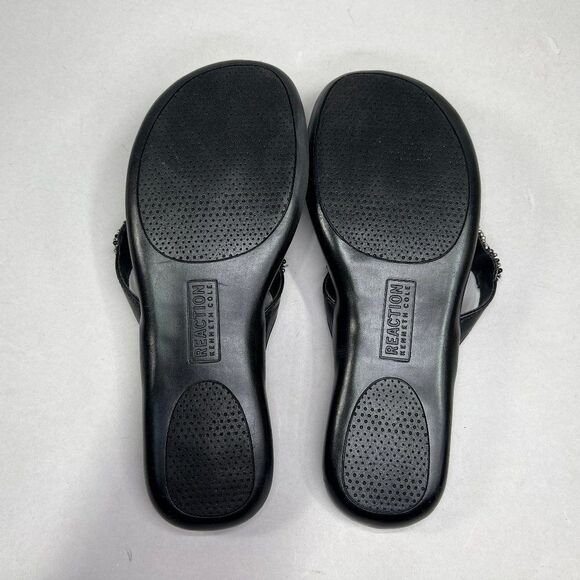 Kenneth Cole Glam-Athon Sandals Women's Size 9.5 Black Leather Beaded Flip Flops - Picture 7 of 8